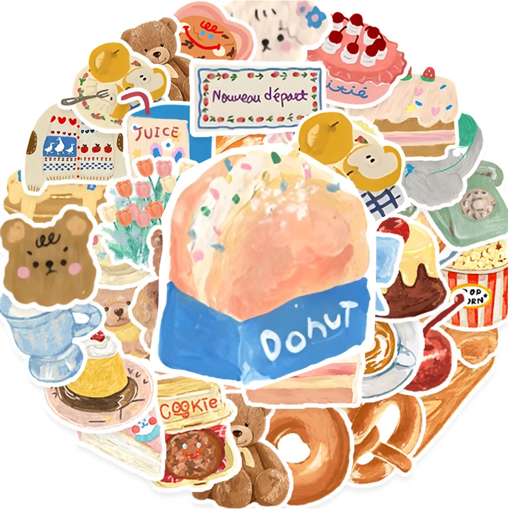

10/30/50pcs INS Style Doll Bear Cake Aesthetic Stickers DIY Motorcycle Laptop Suitcase Bike Cute Waterproof Kid Sticker for Gift
