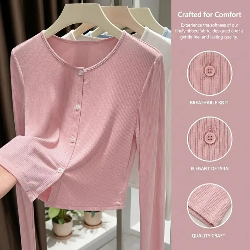 Women Gray Sun Protection Cardigan Summer Long Sleeve Round Neck Knitted Coat Perfect for Outdoor Parties