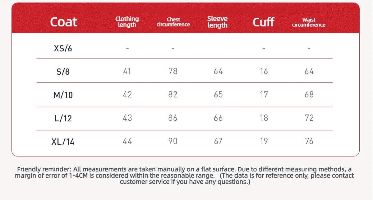 Size chart and fit details