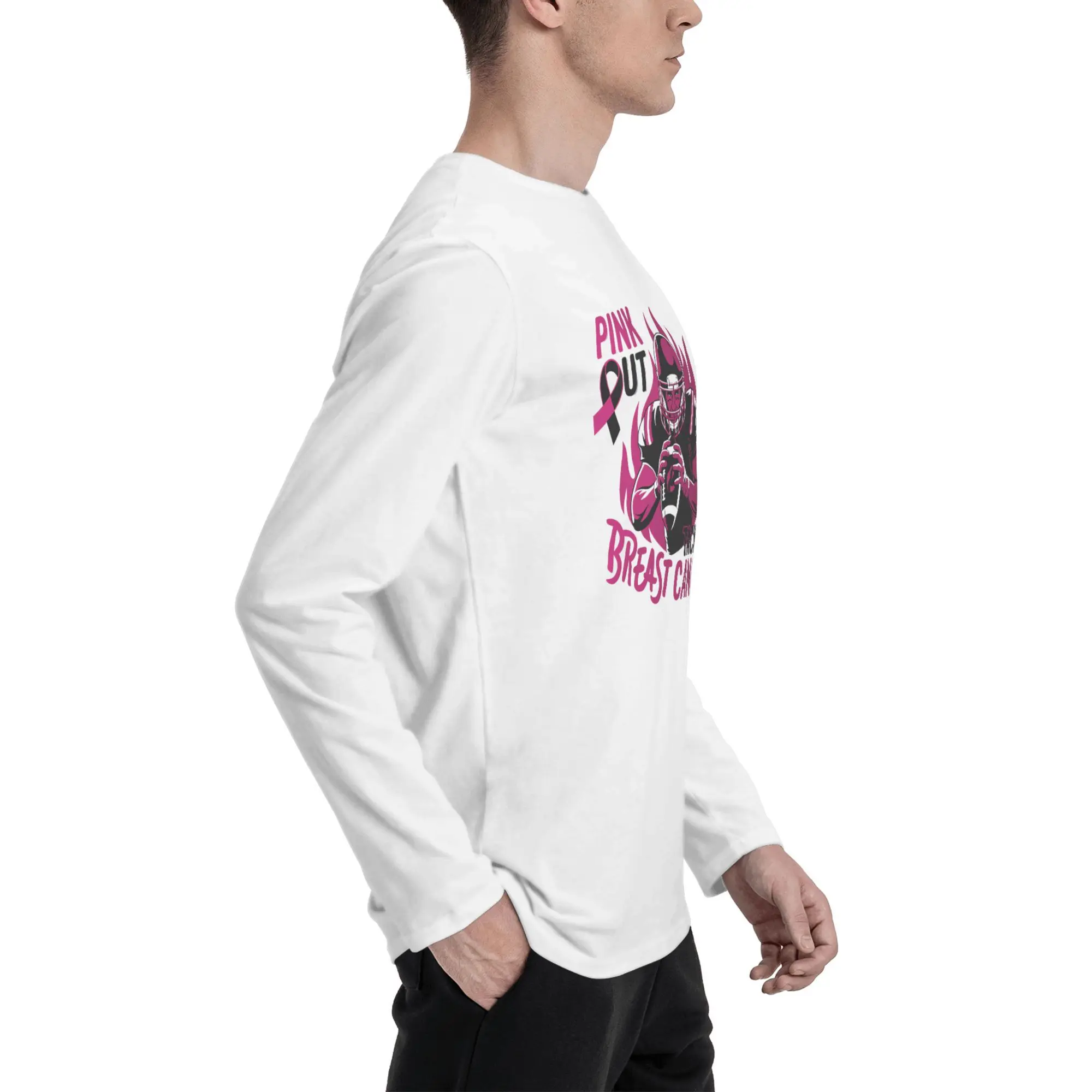 Tackle Breast Cancer Football Pink Ribbon Awareness High Quality Sweatshirts Men's Oversized Hoodies Winter Pullover