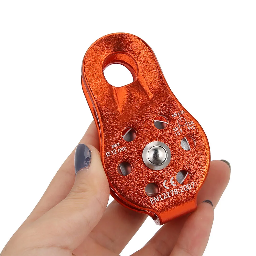 26KN Hochleistungs-Kletterrolle aus Aluminium, einzelnes drehbares Seilrollen-Set für 12-mm-Seil/Transport – Detail 4