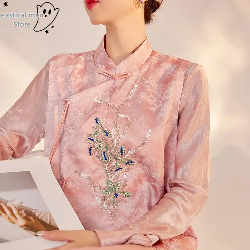 

Роскошный жилет без рукавов, топ, женская куртка Hanfu Qipao, новая одежда в китайском стиле Тан, винтажное пальто с воротником-стойкой, подарок на Новый год