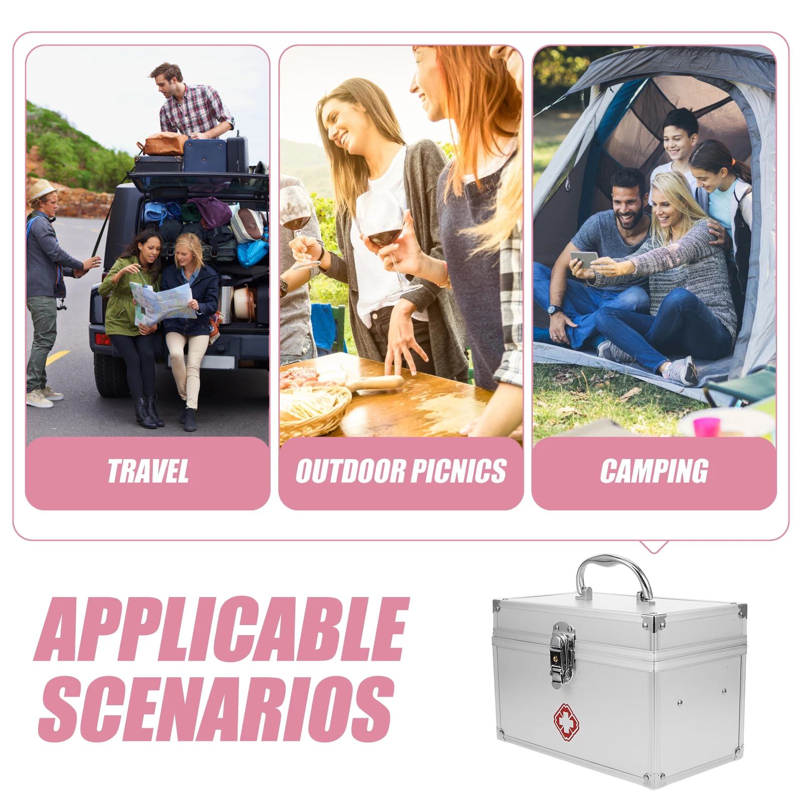 

First Aid Kit Sturdy Medicine Case Empty Box Storage Aluminum Portable Large Capacity Medical Box Safety Clasp