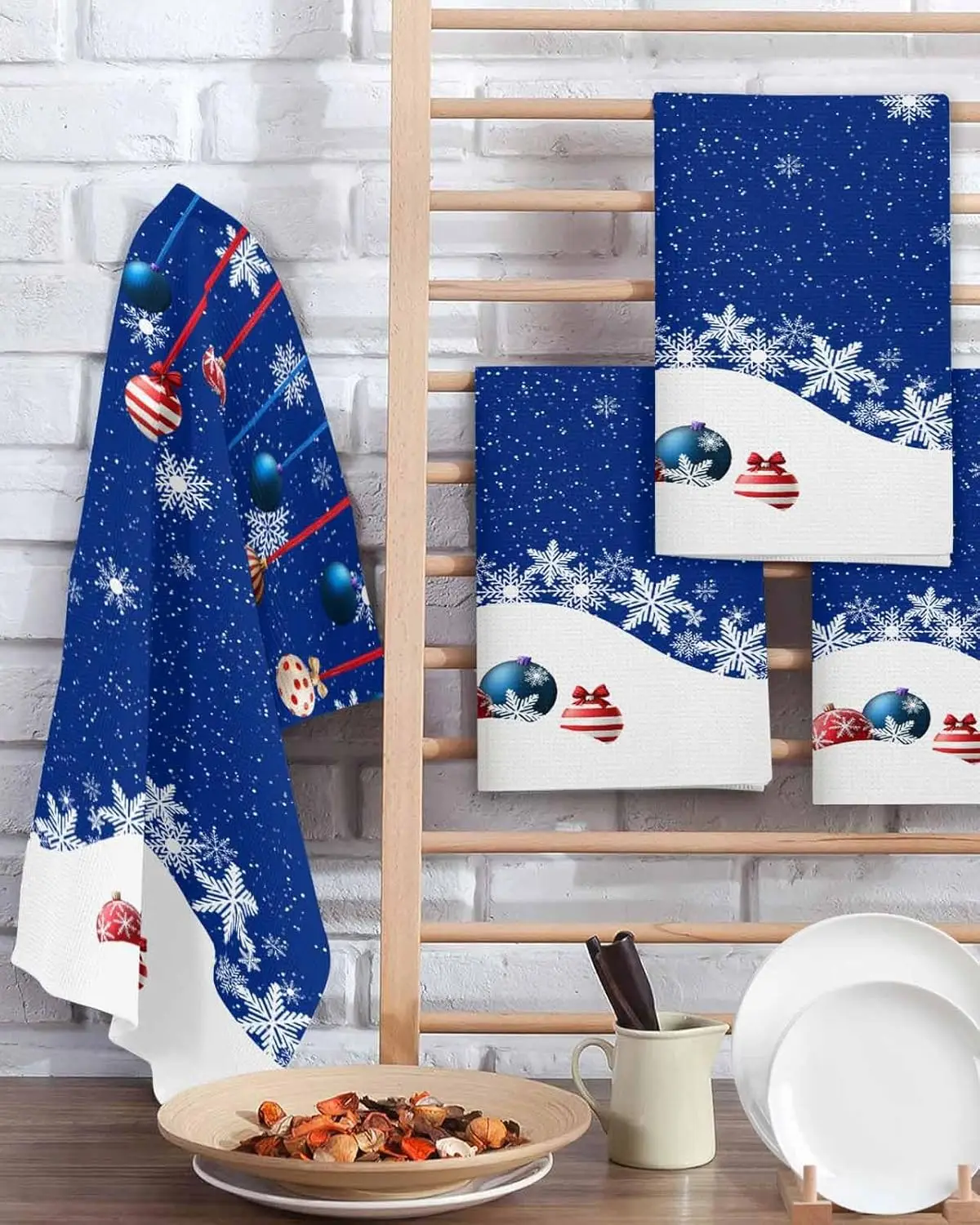 

Christmas Balls White Snowflake Kitchen Dish Tea Towels Cleaning Supplies Quick Drying Bar Hand Dishcloths Navidad Decorations