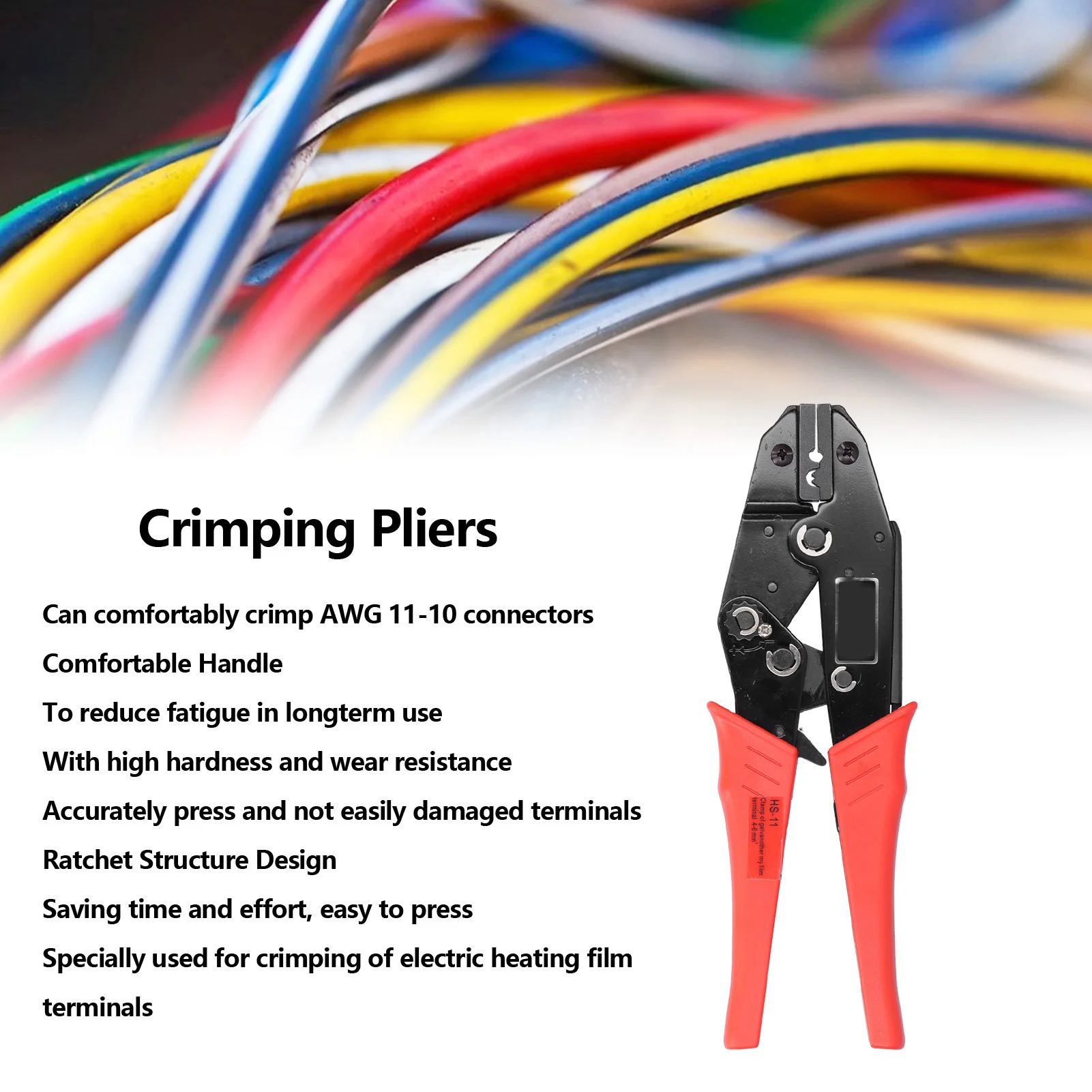 HS‐11 Alicates de prensado de película térmica eléctrica Práctico engarzador de terminales aislado con trinquete