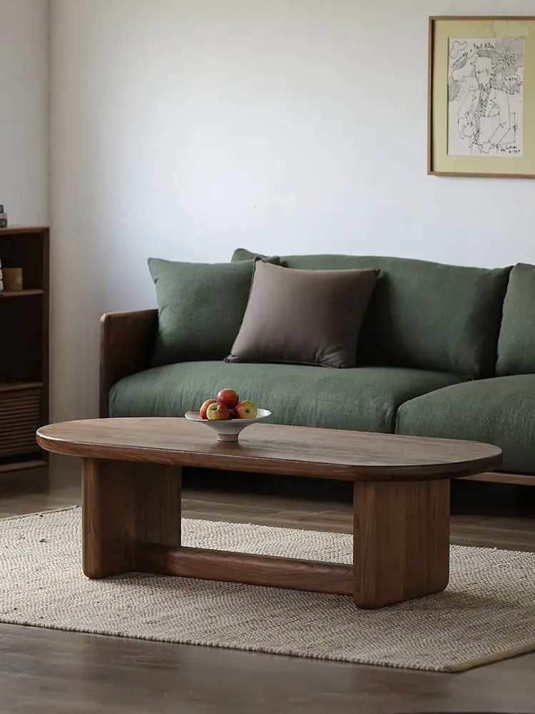 Black walnut living room coffee table semi-circular rectangular tea table small apartment solid wood living room furniture