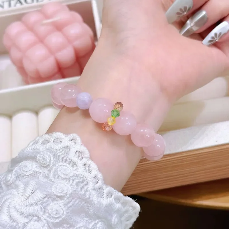 Pure natural Madasca powder crystal beaded bracelet with Shihua crystal rainbow running ring niche bracelet wholesale