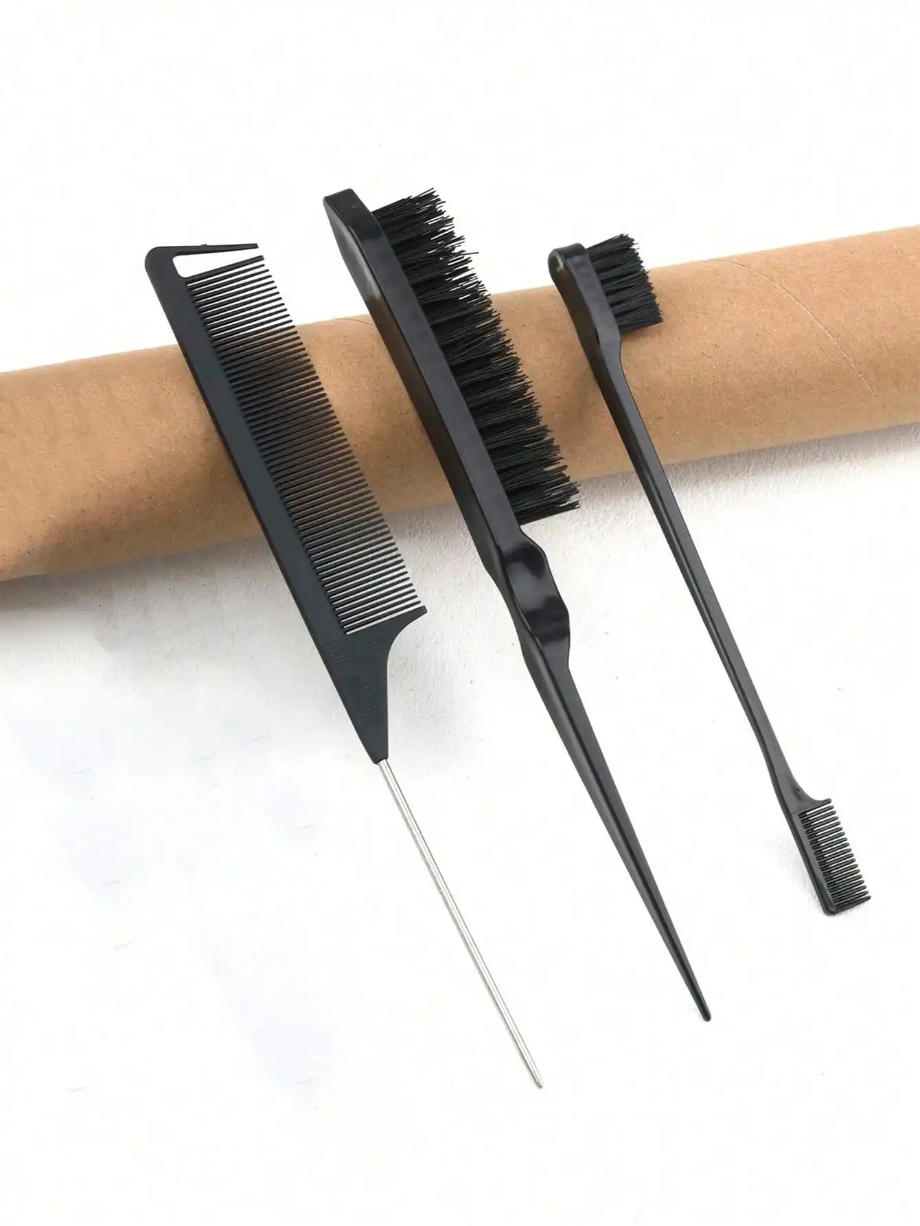 

Набор из 3 многофункциональных инструментов для укладки волос и макияжа: щетка для начеса, расческа-хвостик и щеточка для бровей, идеально подходят для салонов и домашнего использования