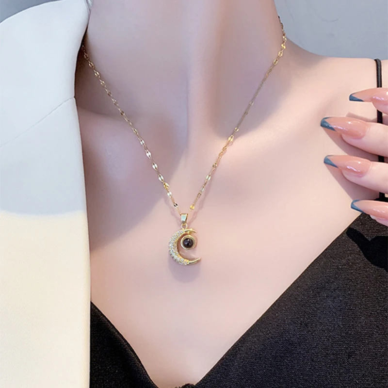 One hundred languages say I love you Golden necklace for women Moon projection Collar necklace for Women necklace accessories