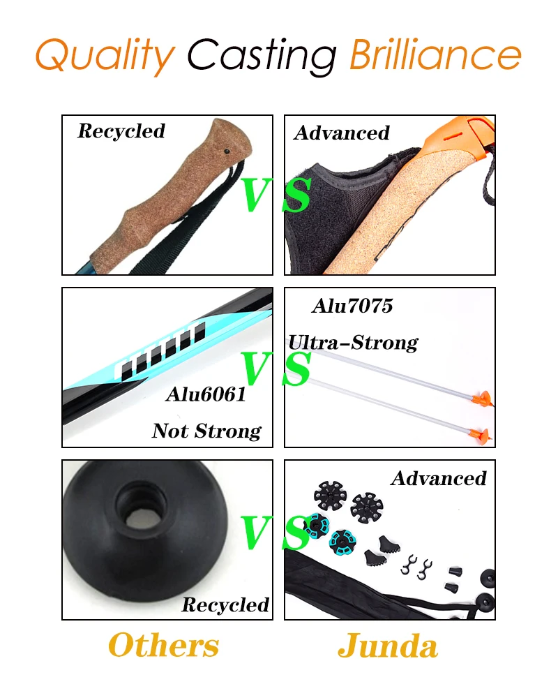 عمود تزلج قابل للسحب من الفلين قابل للتخصيص من الكربون بنسبة 100% مع رياضات خارجية
