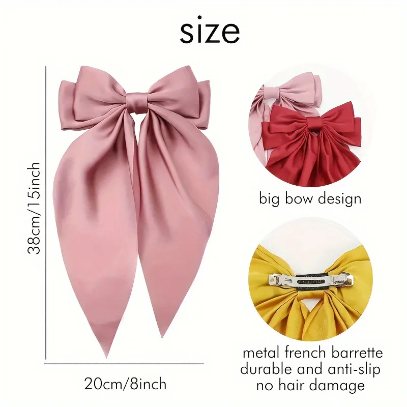 14 Colors Elegant Bow Ribbon Hair Clips Women Fashion Solid Bowknot Satin Hairpin Barrettes Girls Ponytail Clip Hair Accessories