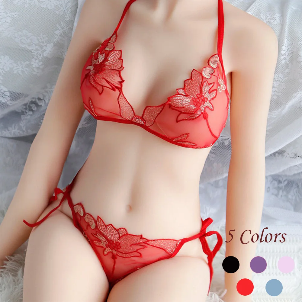 

Women Sexy Lingerie Sets Adjustable Lace Flower Embroidery Underwear G String Sexy Bra and Thong Set​ Three Point Sexy ​Lingerie