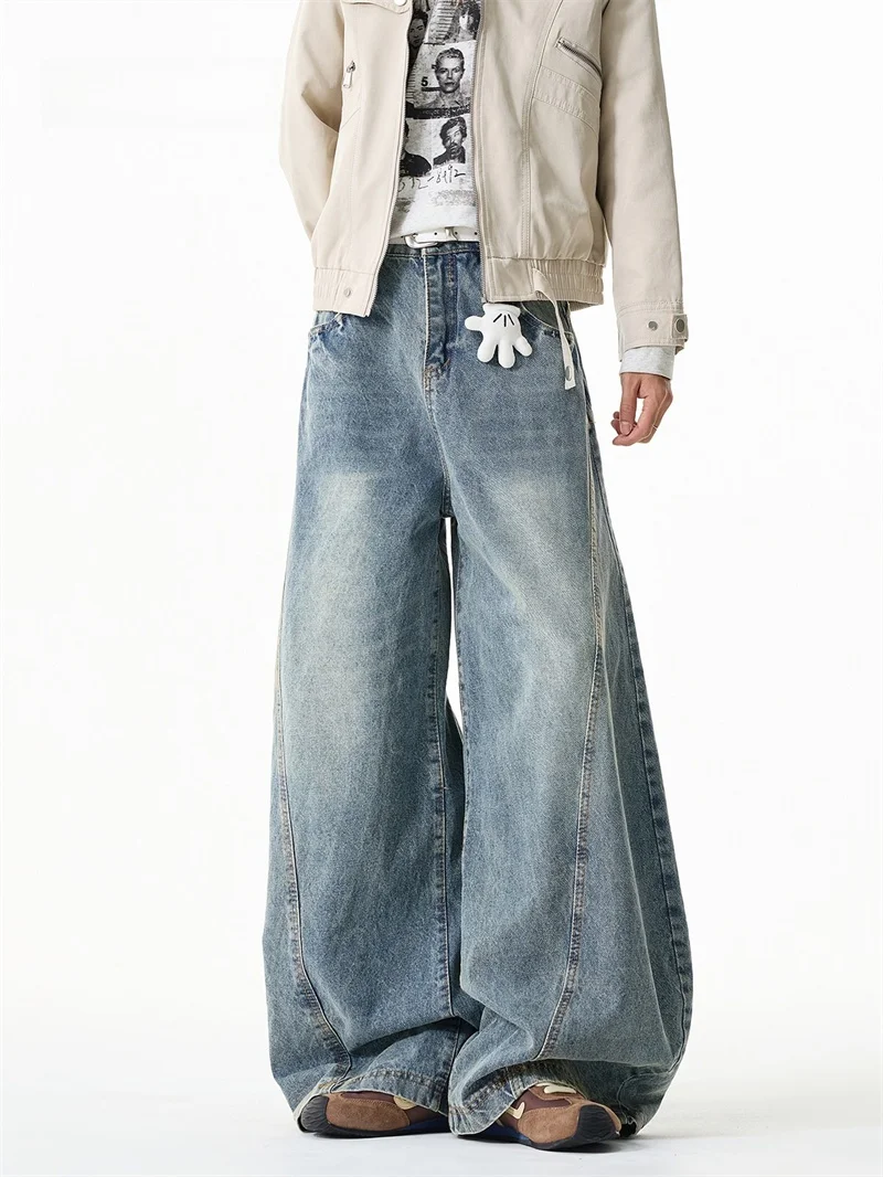 

Washed Japanese Style Men's Jeans American Retro Knife Loose High End Trendy Wide Leg Workwear Pants Casual Straight Cut