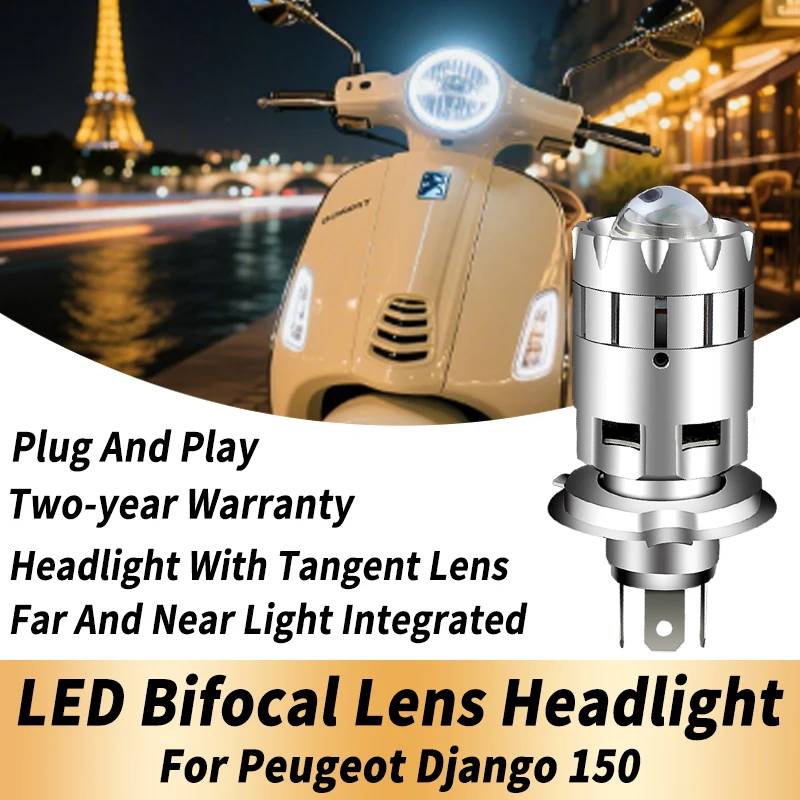 1PC H4 LED Bifocal Lens Headlight Canbus For Peugeot Django 150 Motocycle White Yellow Dual Color High Low Beams Modified Lamp