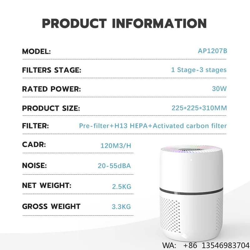 OEM ODM Portable Air Cleaner Activated Charcoal Mini Smart Bedroom Desktop Household Air Purifier for Home Office Use Wholesale