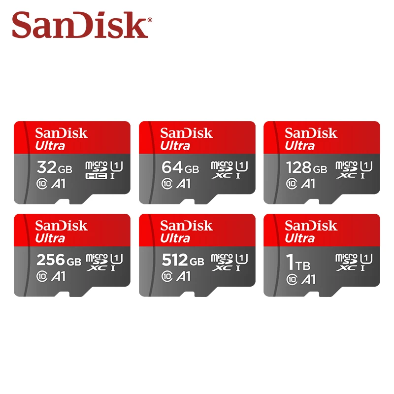 بطاقة SanDisk A1 micoSDXC بطاقة TransFlash أصلية Utra 1 تيرا بايت 512 جيجا بايت 256 جيجا بايت 128 جيجا بايت 64 جيجا بايت مع محول بطاقة ذاكرة MicroSD U1 C10