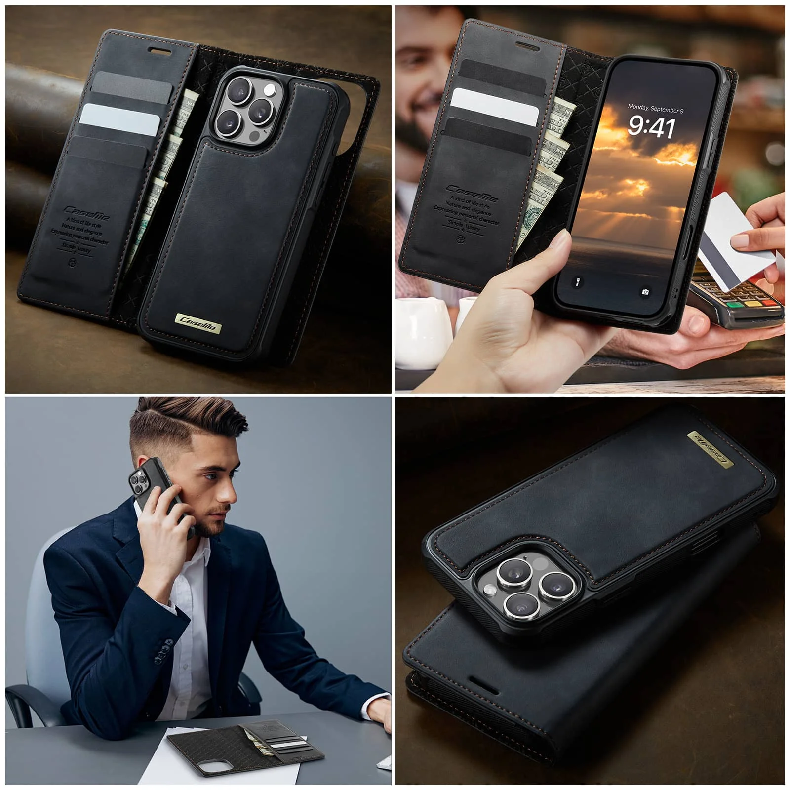 For iPhone 16e 16 15 14 13 12 11 Pro Max Detachable Wallet Case Compatible with Magsafe, 2-in-1 PU Leather Flip RFID Blocking