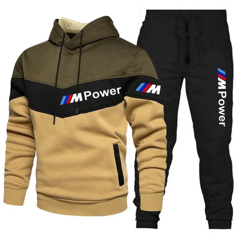 2025BMW Men's Hoodie Sweatshirt Patchwork Jogger Pants Suit for Autumn & Winter