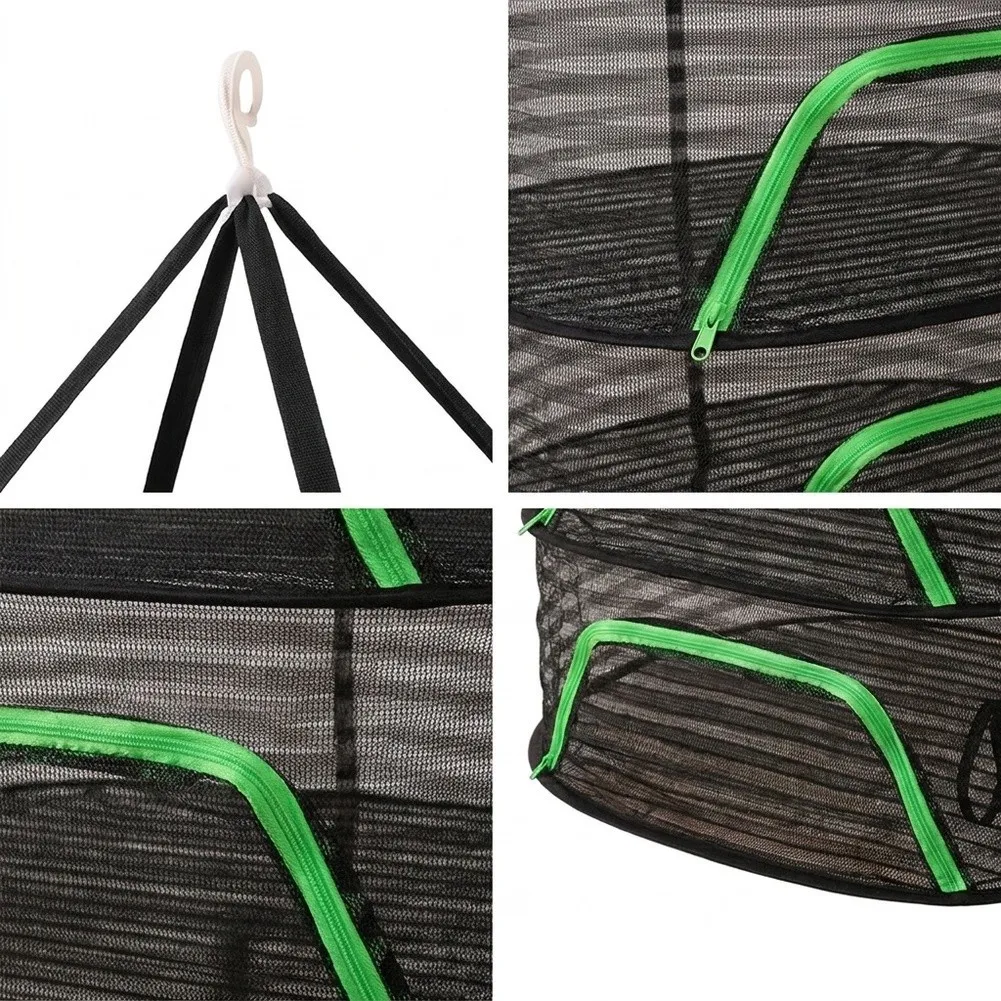 50x70cm Foldable Drying Net for Vegetables Fish and Dehydrated Food Black Polyester Mesh Rack with Closure Windproof Design