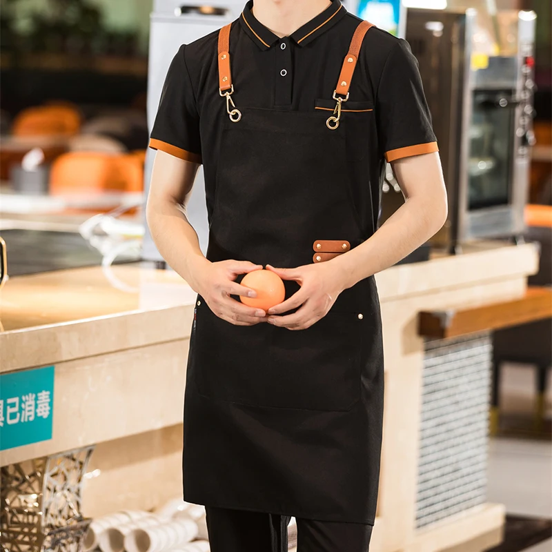 Customized Barber Apron Waterproof Canvas Fabric Kitchen Cleaning Bibs Catering Server Waist Bag Overalls Men's Barbecue Aprons