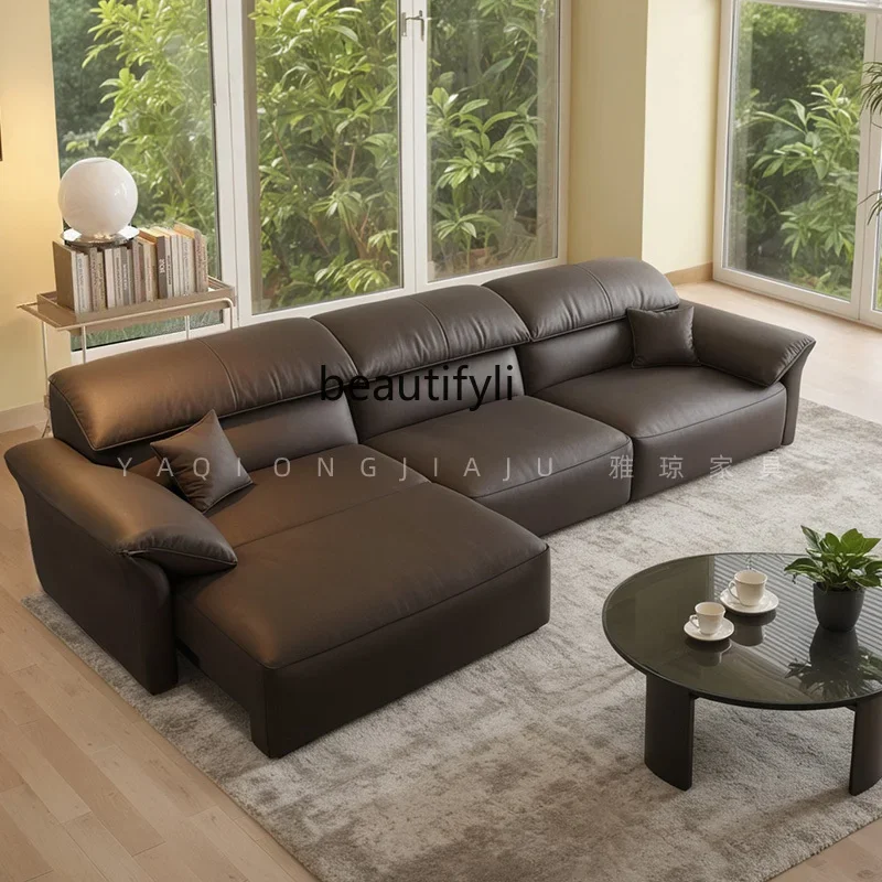 

Italian leather electric function living room 2024 new sofa zero against the wall, first layer cowhide sofa bed