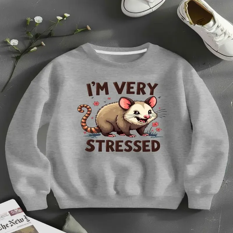 

Winter Fall Women Oversize Sweatshirt Women Plus Size Clothes Cartoon Possum Print Cute Graphic Breathable Soft Warm Fabric Top