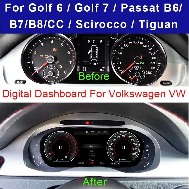 

For VW Golf 6/7 Passat B7 B6 CC Scirocco Tiguan Digital Dashboard Panel Virtual Instrument Cluster CockPit LCD Speedometer