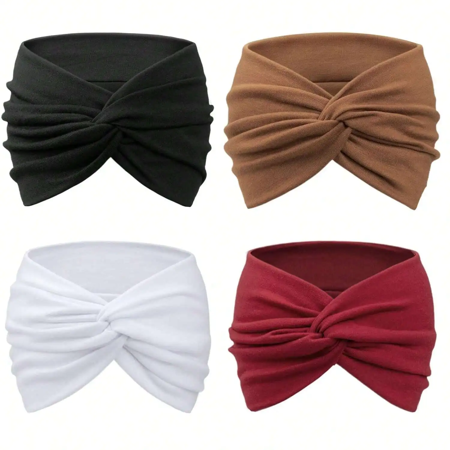 4pcs Solid Color Wide Cross-Knotted Headband For Women Sports Yoga Hairband Fashion Hair Accessory