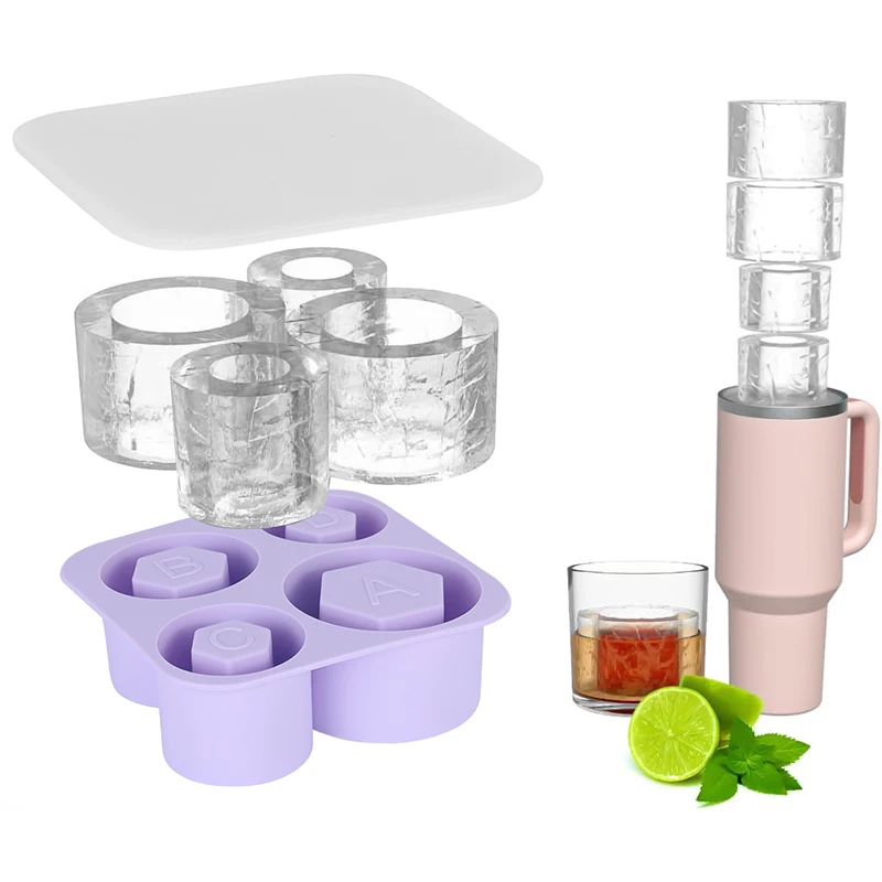 Hot Selling Food Grade Slow Melting 4 Hollow Cylinder  Cube Molds with Lid Silicone  Cube Tray For   Accessories Mold Fun molds