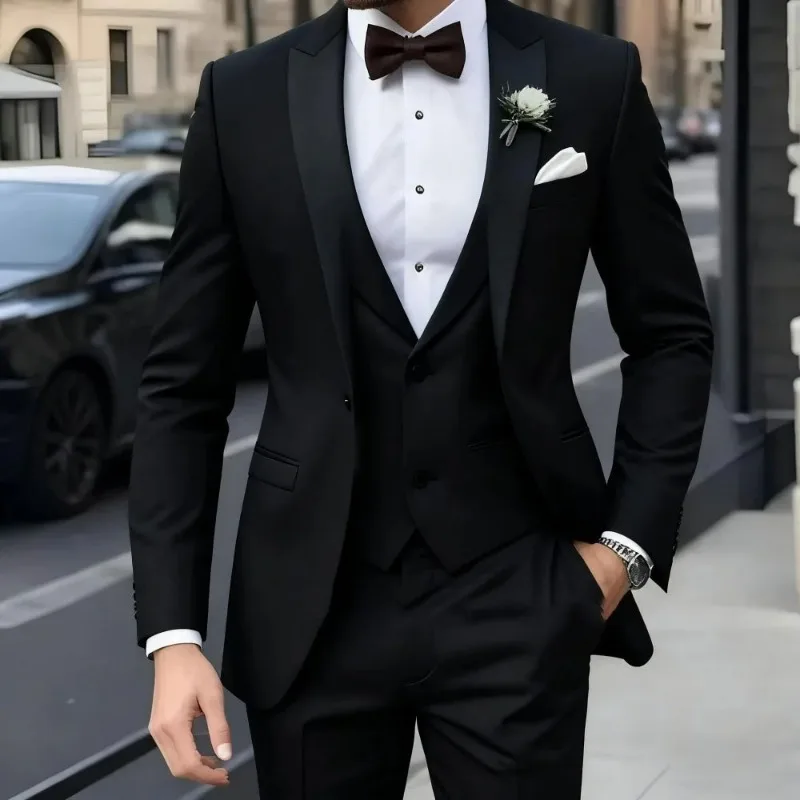 Immagine 3: KIDWHXR Completo da uomo in tre pezzi, blazer slim con contrasto di colori, gilet con colletto alla coreana, pantaloni a gamba dritta, abito da uomo per matrimoni e spettacoli