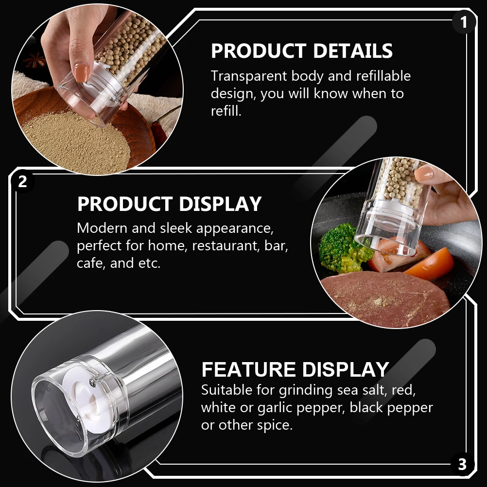 

Adjustable Coarseness Pepper Mill Salt Shaker Manual Spice Crusher Transparent Refillable Body For Home Cafe Restaurant Sea