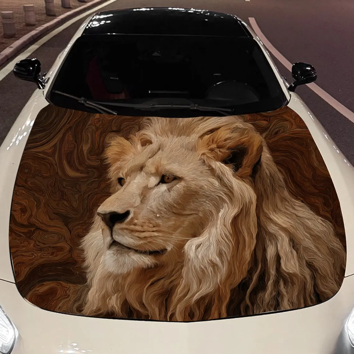 Car Decals Lions with Thick Mane, Serene Expressions, and a Brown Artistic - Themed Backdrop Car Hood Sticker, Waterproof Self -