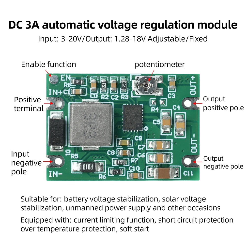 DC 3-20V to DC 1.2-18V Buck-Boost Module Adjustable Step Up Down Power Supply Module for Storage Batteries,Solar Power Regulator