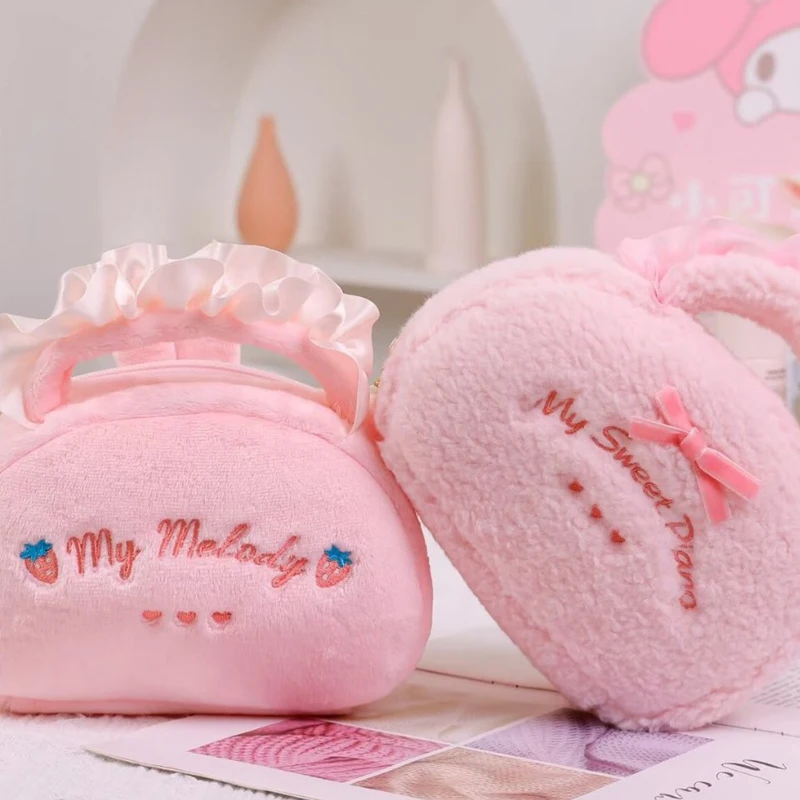

Anime Cosmetic Bag My Melody Portable Kawaii Cartoon Bow Lace Handbag Cute Sanrios Bento Bag Cotton Debris Packet Girl Handbag