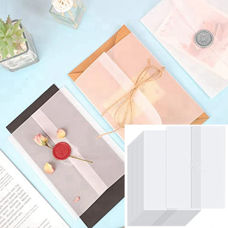 120 Pcs Vellum Jackets Vellum Paper Pre-Folded Wedding Invitation Paper 5X7 Inch