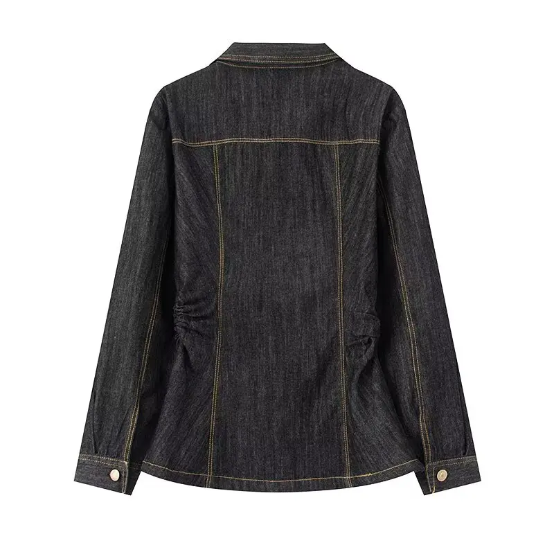 

Faionable Slim Fit Long Sve Denim irt Bell Bot Jeans Spring New Arrival Women's Clothing JNLEAOG Ele Collar