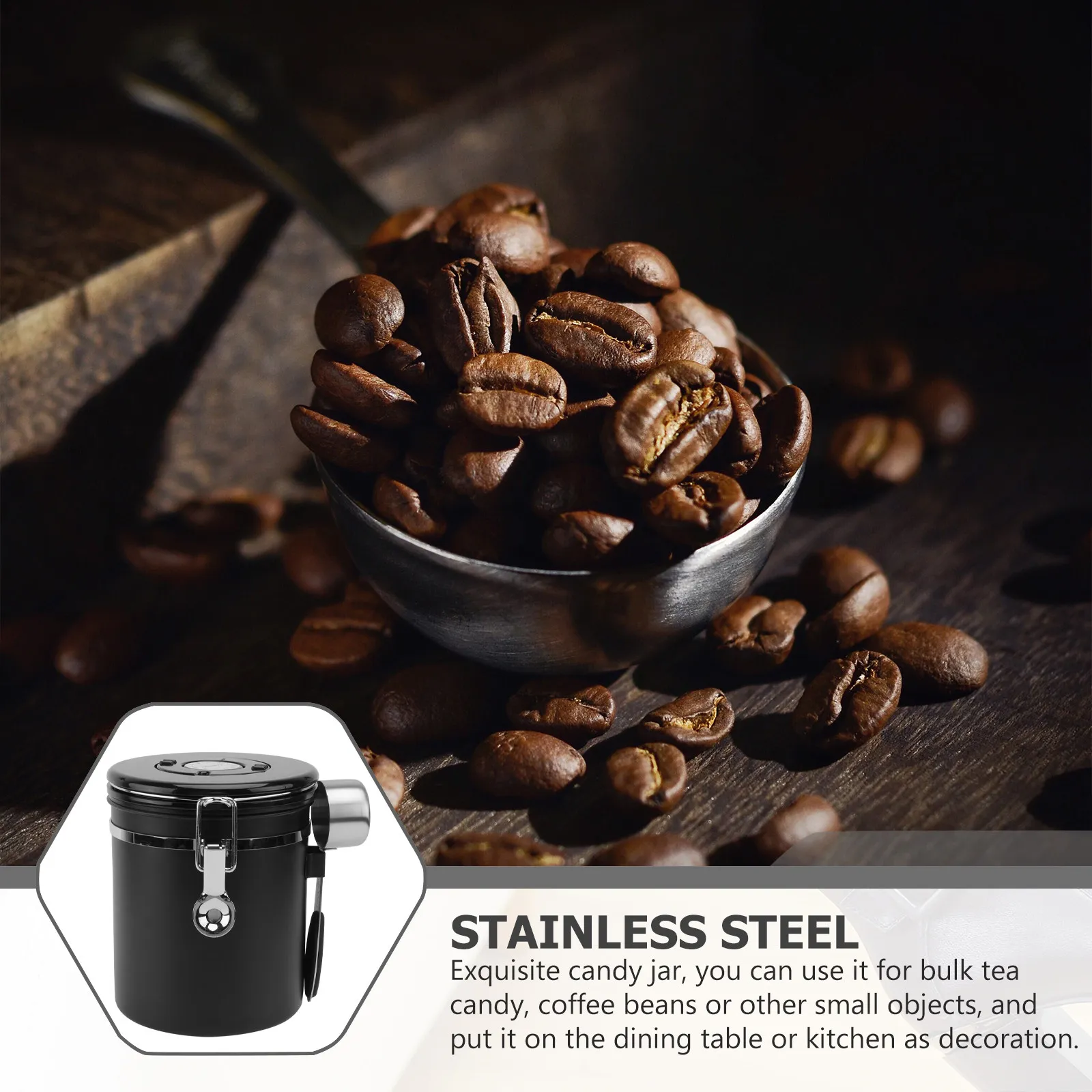1Pcs Premium Stainless Steel Coffee Bean Storage Jar with Airtight Lid for Fresh Dry Food Storage Tea Sugar Salt Candy Container view 3