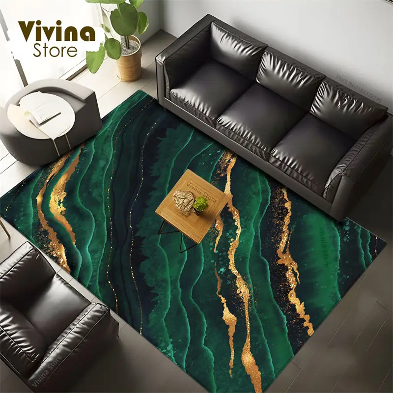 Abstract Living Room Carpet With Golden Strip Custom Rug Christmas Mat Kitchen Foot Mat Bedside Carpet Green Blue Black Claret