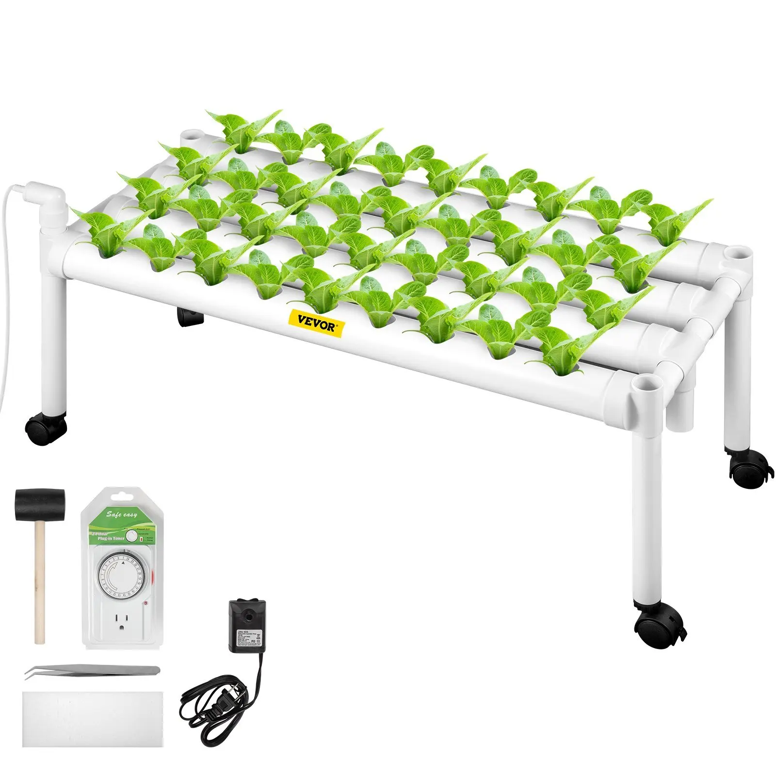 

Hydroponics Growing System, 36 Sites 4 Food-Grade PVC-U Pipes, 1 Layer Indoor Planting Kit with Water Pump, Timer, Nest Basket,