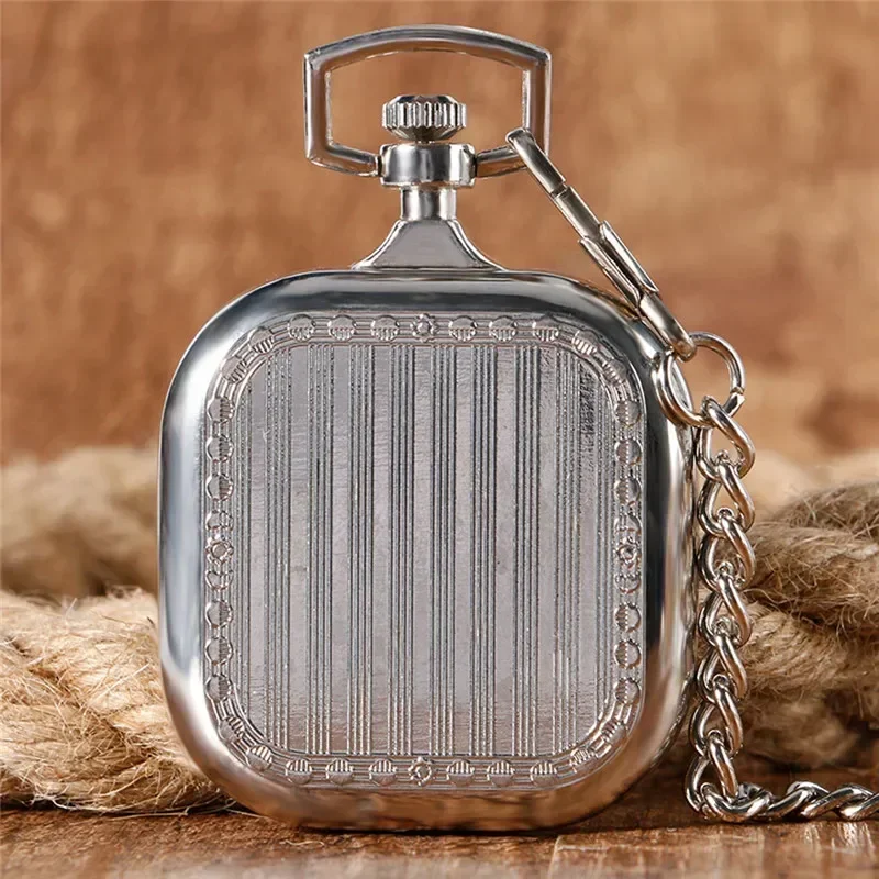 Antique Square Shape Pocket Watch Unisex Handwinding Mechanical Watches Open Face Design Roman Number with Pendant Chain Clock