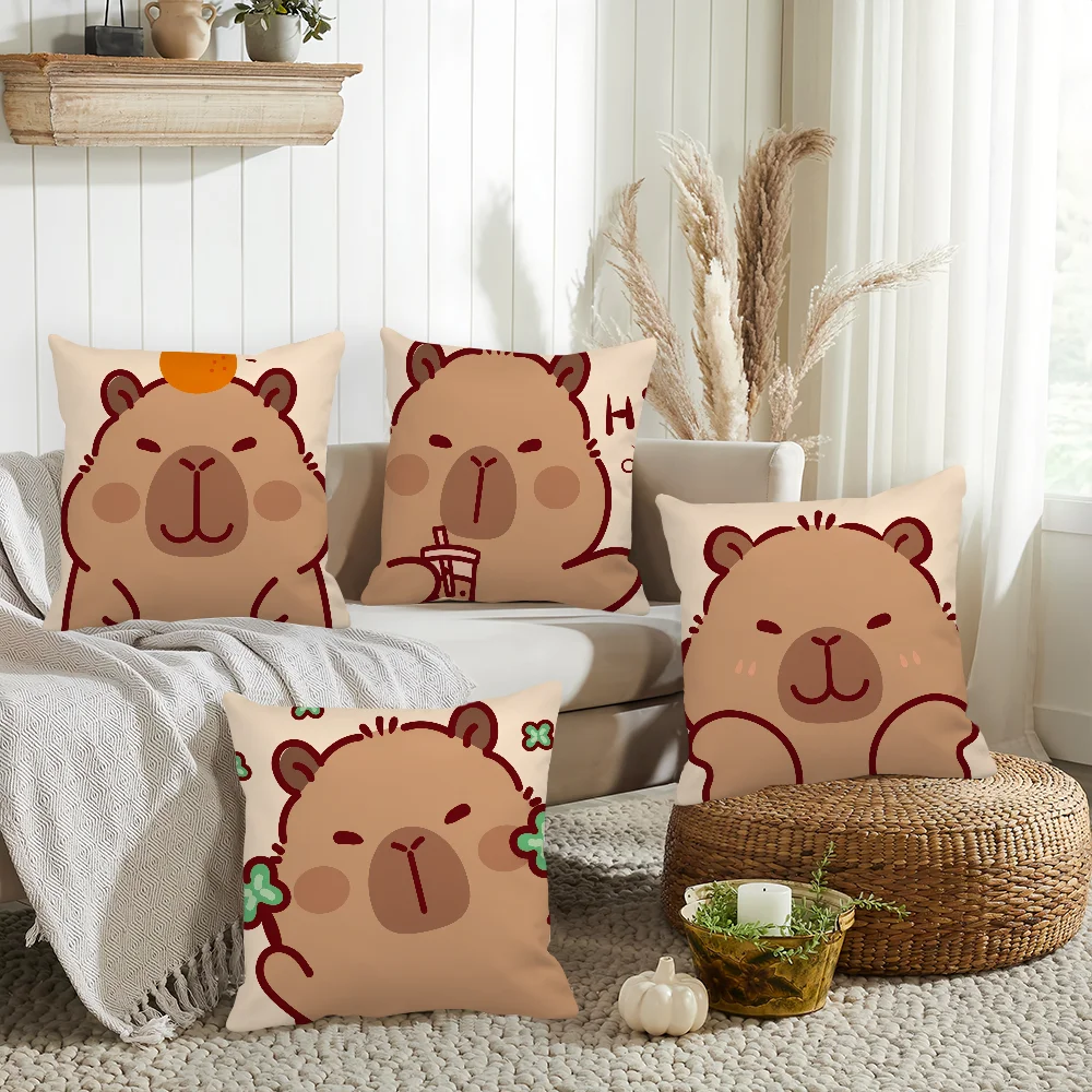 Cute Cartoon Capybara Pillow Case Home Decoration Cushion Cover Suitable For Bedroom Car Office Sofa