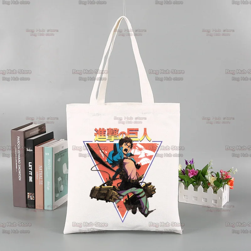 Anime AOT Season Final Attack on Titan Eren Jaeger Funny Shopping Bag Graphic Tote Harajuku Women Canvas Shoulder Bag Eco Bag