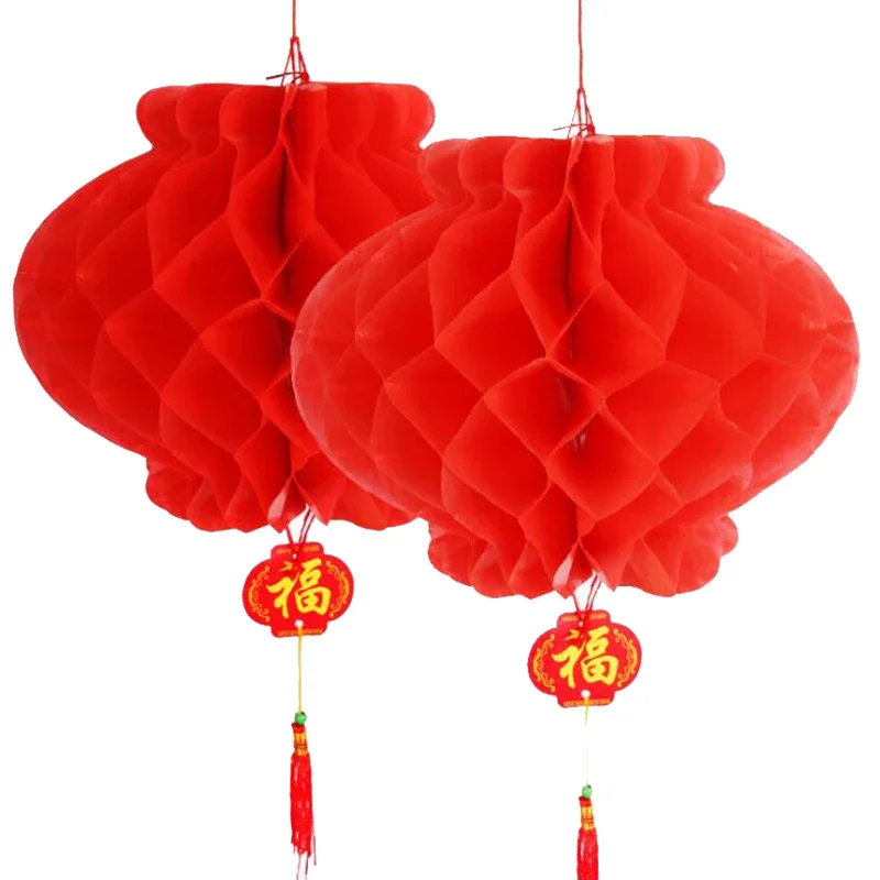 12-30cm Foldable Waterproof Good Fortune Red Paper Lanterns Chinese New Year Spring Festival Party Celebration Home Decoration