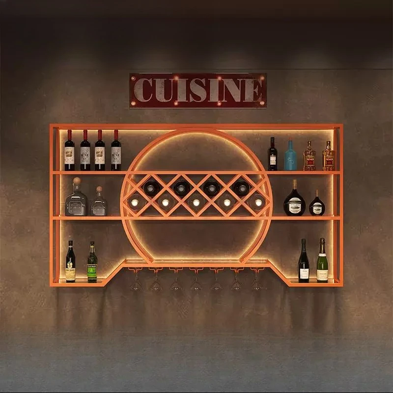 

Bar wine cabinet against the wall Wall-mounted shelf Industrial style bar Wrought iron Wine shelf
