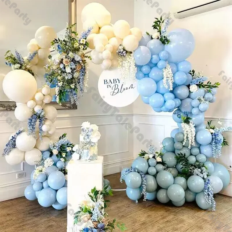 

143pcs Baby Shower Dusty Blue and Sand White Balloon Garland Kit Boho Style Wedding Decoration Balloons for Birthday Party