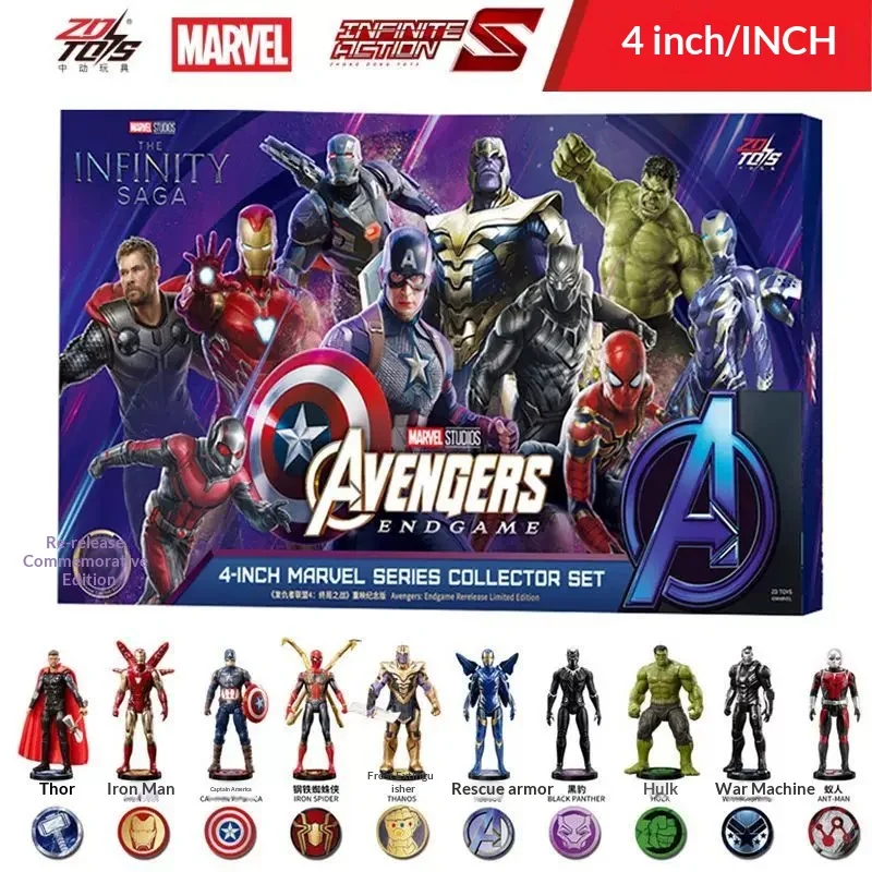 ZD Toys Marvel The Avengers Endgame 10pcs 4-Inch Action Figure Set Iron Man Spider-Man Thanos Commemorative Set Collections Gift
