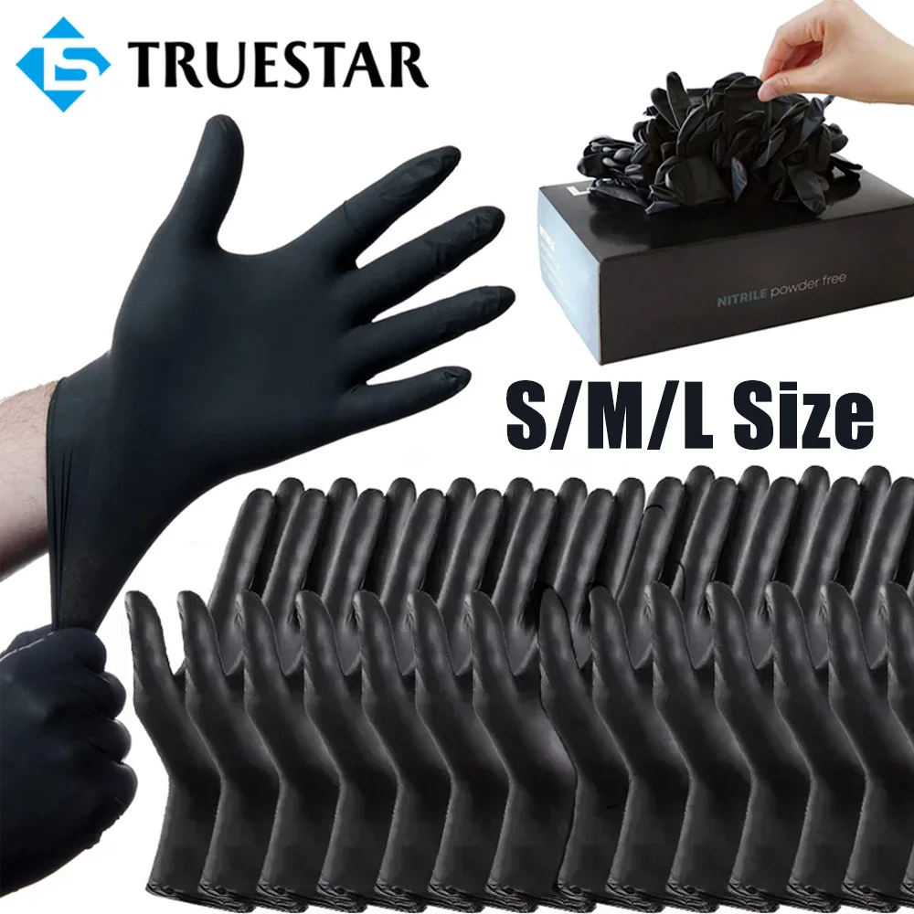 

100/50/10PCS Black Nitrile Gloves Disposable S/M/L Tattoo Gloves Waterproof Cleaning Hairdressing Gloves Tattoo Cleaning Supply