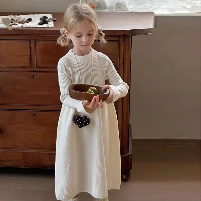 

Baby Girls Knitted Dress 2-8Y Children Winter Sweater Gown Princess Autumn Vestidos Kids Dresses Toddler Casual Warm Clothes