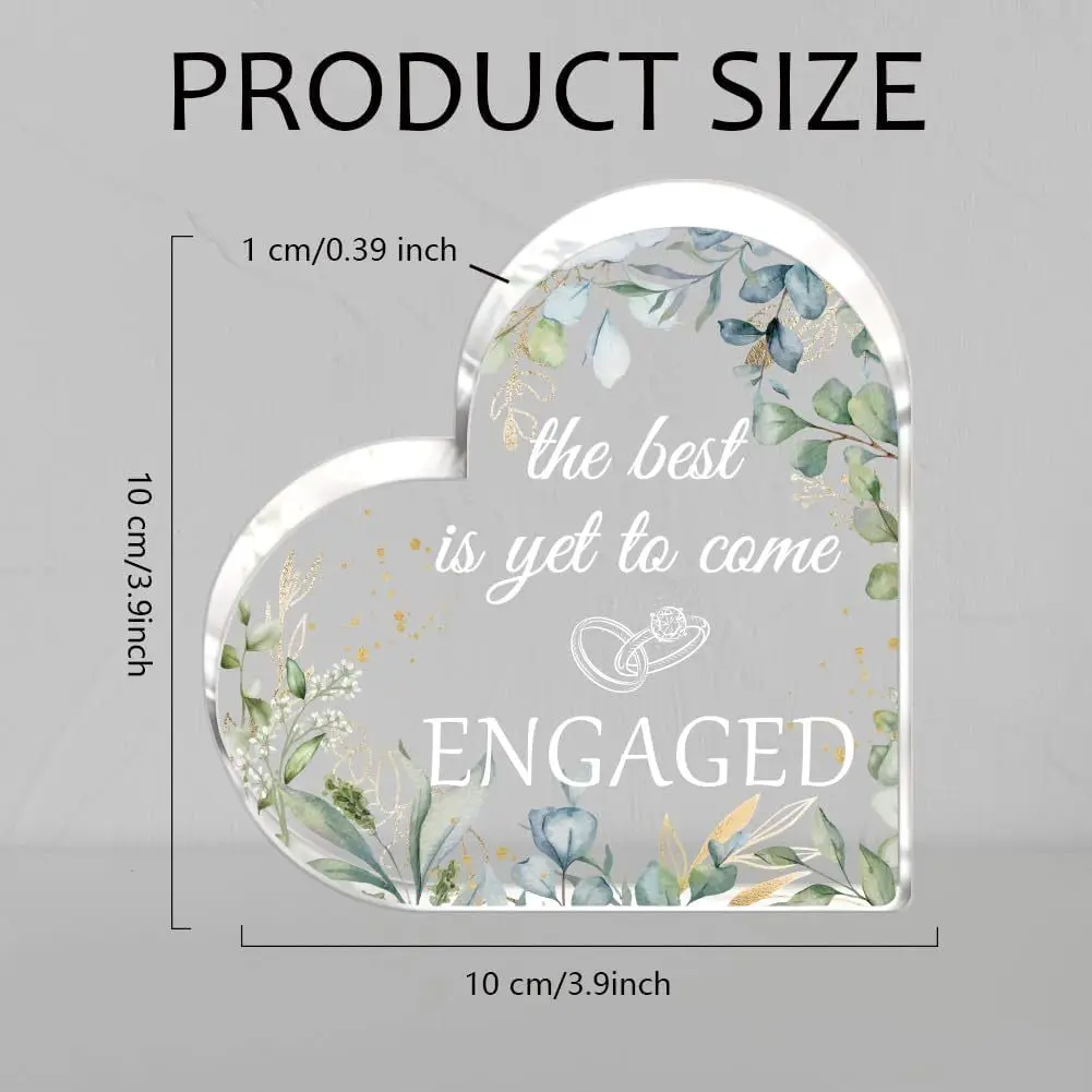 Watercolor Greenery Wedding Ring Heart Acrylic Plaque For Newly Engaged