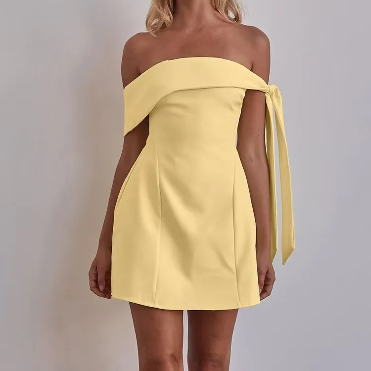 Sexy hors épaule ort Dr Faion taille haute fermeture éclair Sle sans manches robe de couleur Pure pour un usage quotidien Ele et attrayant
